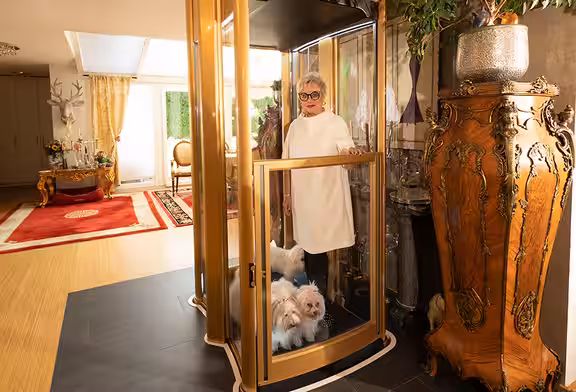 Homelift Einbaubeispiel mit individueller goldenen Folierung